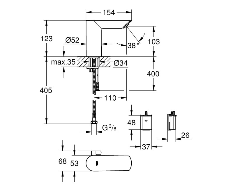 GROHE Bau Cosmopolitan E Бесконтактный cмеситель для умывальника