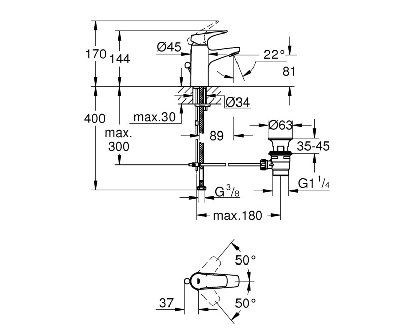 Grohe BauFlow Izlietnes jaucējkrāns, 23751000 (C)