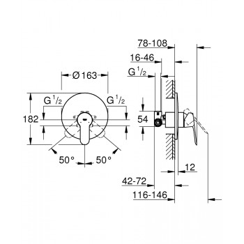 Vannas / Dušas maisītājs Grohe BauEdge d=163mm, hroms