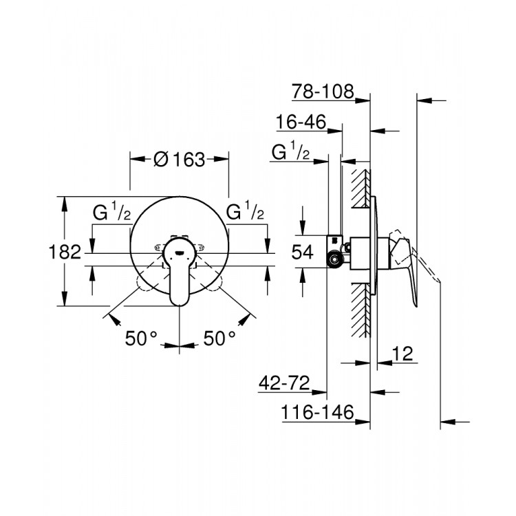 Grohe BauEdge Iebūvējamais dušas jaucējkrāns, 29078000