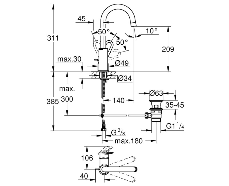 Grohe BauLoop Смеситель для умывальника, 23763000