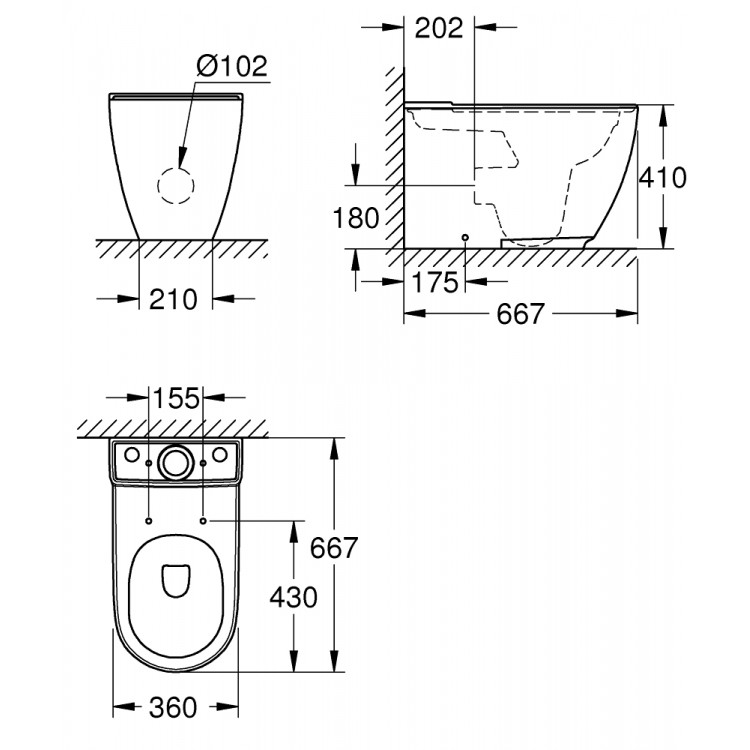 Grohe Essence Rimless WC pods bez vāka, 39572/39579000