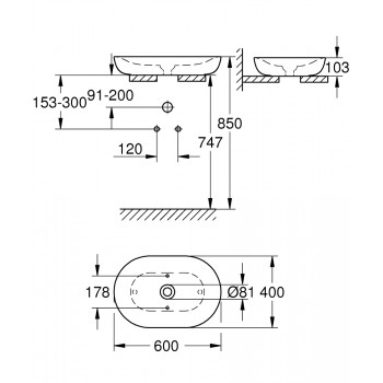 Grohe Essence Uzliekamā izlietne 60x40cm, 3960800H