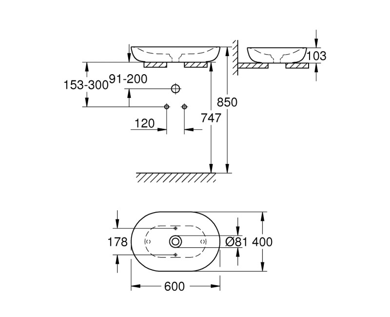 Grohe Essence Uzliekamā izlietne 60x40cm, 3960800H