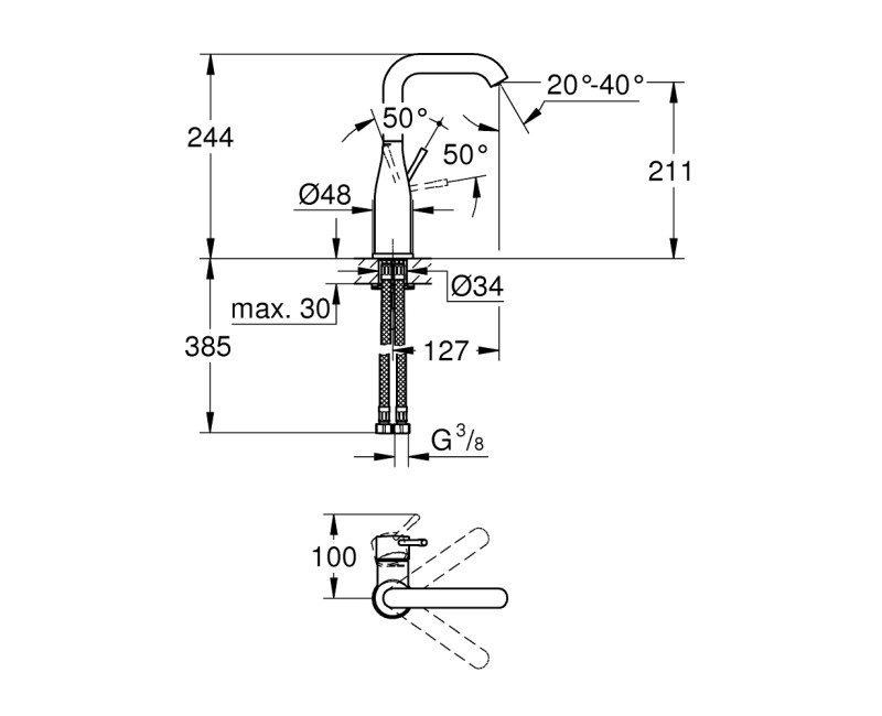 Grohe Essence L Высокий смеситель для умывальника, 23541001