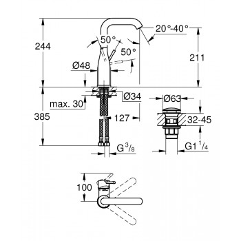 Vannas istabas izlietnes maisītājs Grohe Essence New ar Push-Open, hromēts 23799001