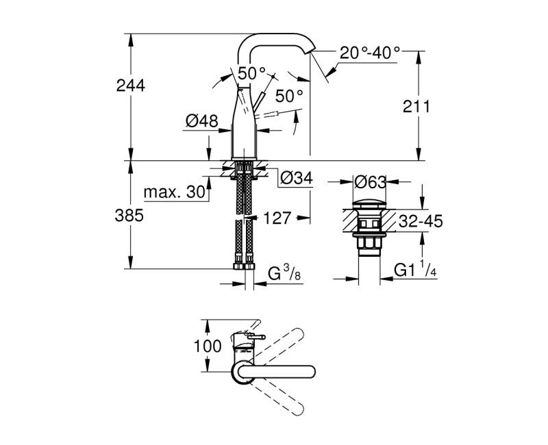 Grohe Essence L Высокий смеситель для умывальника, 23799001