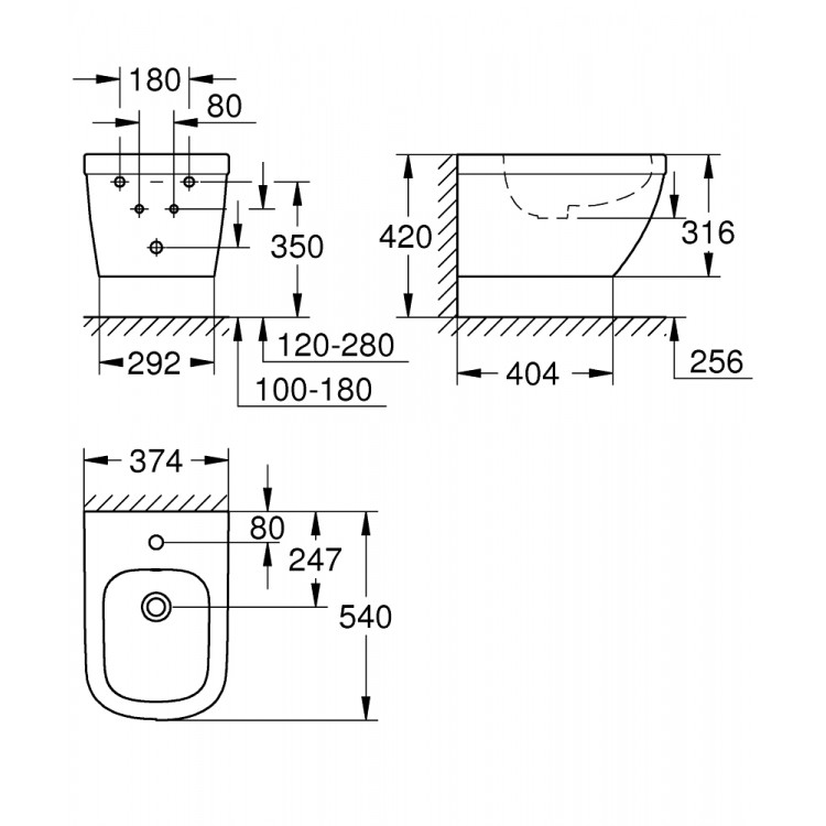 Grohe Euro Ceramic Piekaramais Bidē, 39208000 Grohe Euro Ceramic Piekaramais Bidē, 39208000