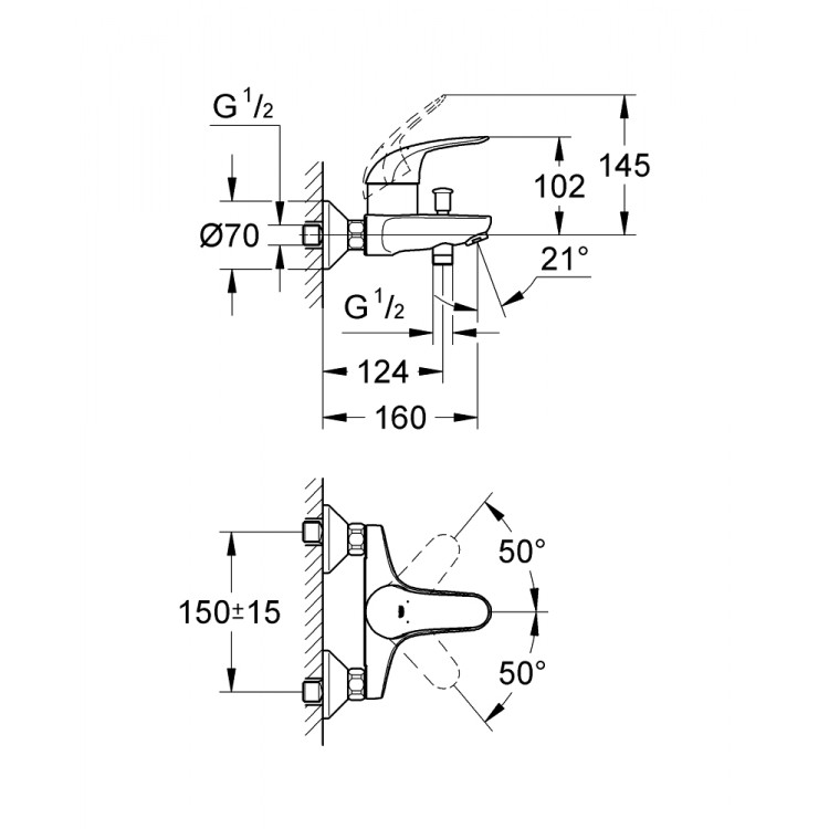 Grohe Euroeco Vannas/dušas jaucējkrāns, 32743000 Grohe Euroeco Vannas/dušas jaucējkrāns, 32743000