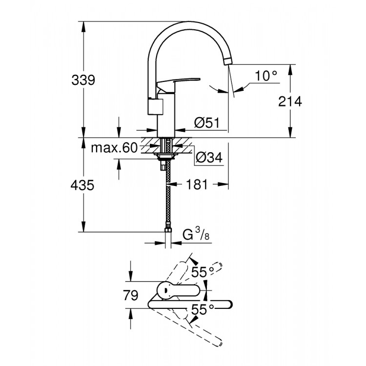 GROHE Eurostyle Cosmo Смеситель для мойки 30221002 GROHE Eurostyle Cosmo Смеситель для мойки 30221002