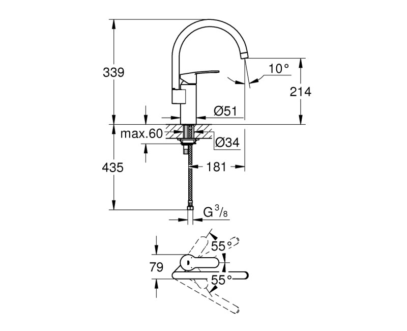 GROHE Eurostyle Cosmo Смеситель для мойки 30221002