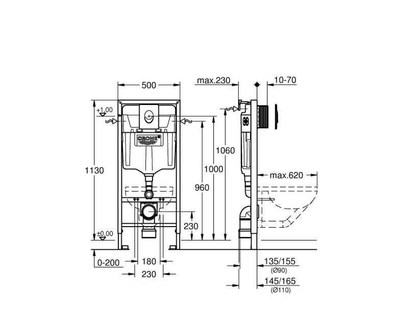 Grohe Система инсталляции Rapid SL c кнопкой Skate Air 38722001