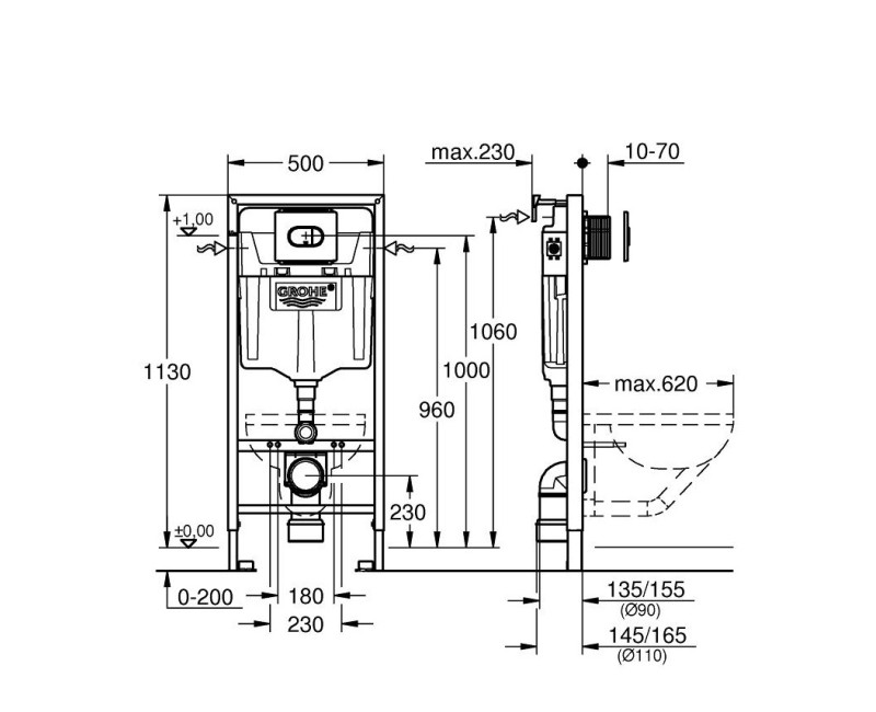 Grohe Rapid SL WC rāmis ar Arena Cosmo pogu, 38981000