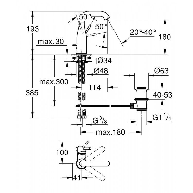 Grohe Essence M Izlietnes jaucējkrāns, 23462001 Grohe Essence M Izlietnes jaucējkrāns, 23462001