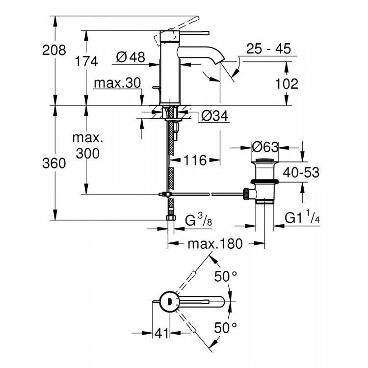 Grohe Essence S Izlietnes jaucējkrāns, 23589DL1