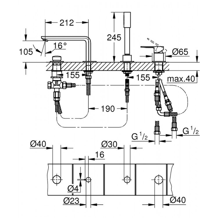 Grohe LINEARE 4-daļīgs vannas jaucējkrāns 19577001 Grohe LINEARE 4-daļīgs vannas jaucējkrāns 19577001