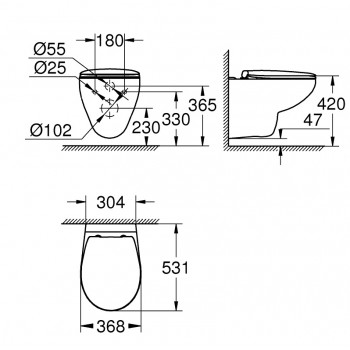 Подвесной унитаз Grohe BauCeramic Rimless, 368x531мм, с крышкой QR/SC белый