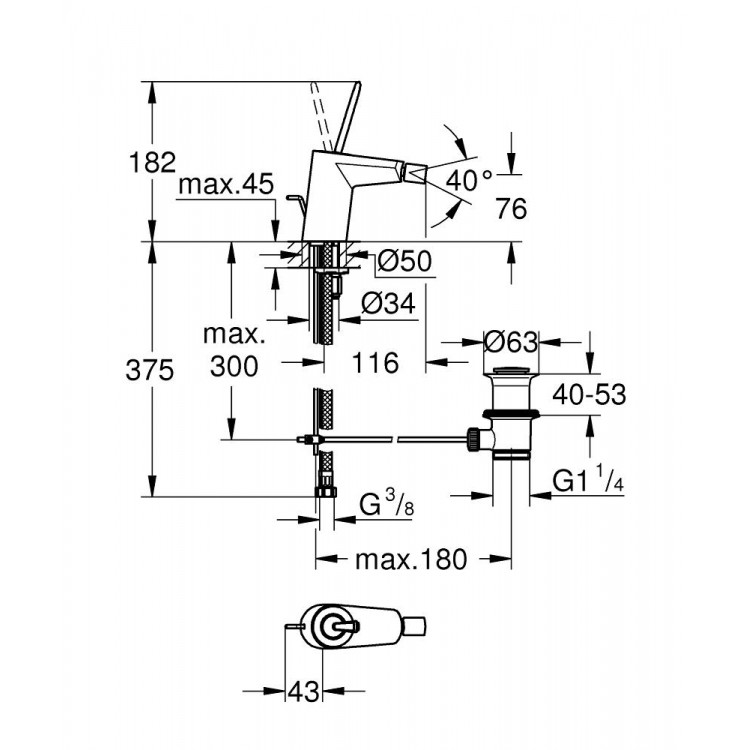Grohe Eurodisc Joy Bidē jaucējkrāns, 24036000 Grohe Eurodisc Joy Bidē jaucējkrāns, 24036000