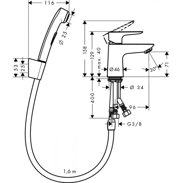 Hansgrohe Talis E Bidetta jaucējkrāns, 71729000 Hansgrohe Talis E Bidetta jaucējkrāns, 71729000