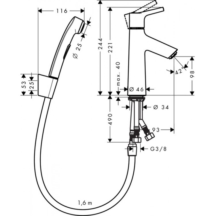 Hansgrohe Talis S Bidetta jaucējkrāns, 72290000 Hansgrohe Talis S Bidetta jaucējkrāns, 72290000