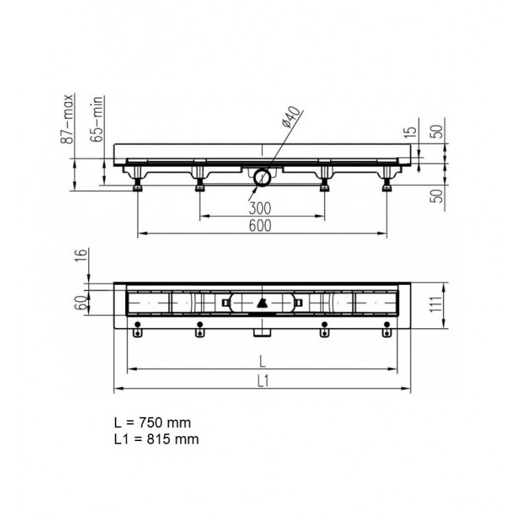 HACO Душевой канал PLZS 750 MM, 750mm HACO Душевой канал PLZS 750 MM, 750mm