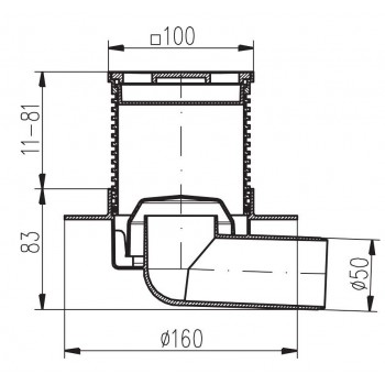HACO PVB 100x100 PR/DN50 N Traps, horizontāls