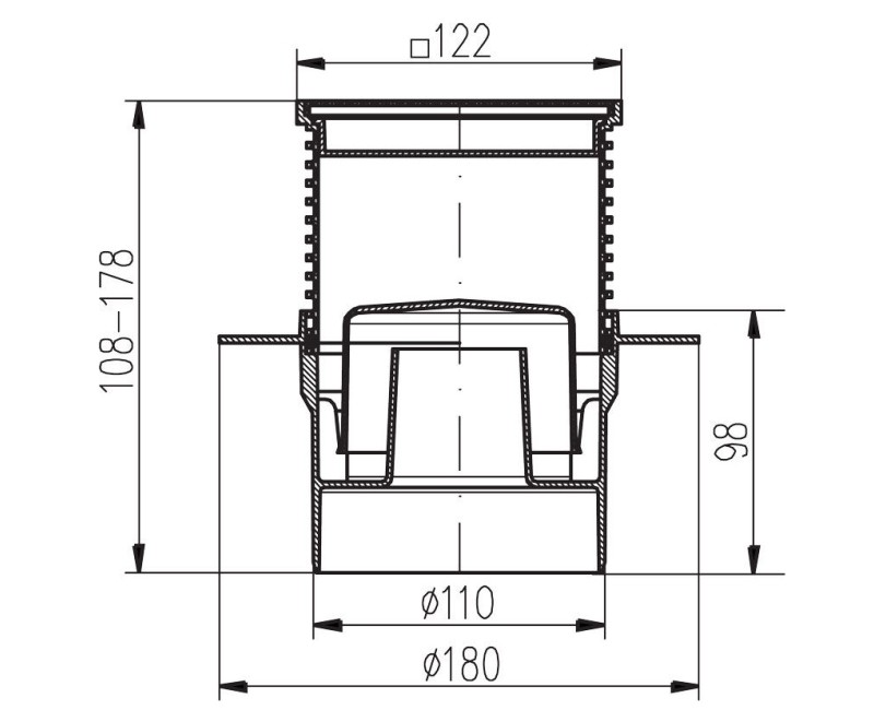 HACO 122x122 DN100 N Трап, вертикальный