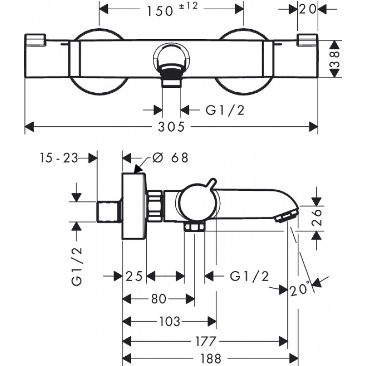 Hansgrohe Ecostat Comfort Vannas/dušas termostats, 13114670 Hansgrohe Ecostat Comfort Vannas/dušas termostats, 13114670