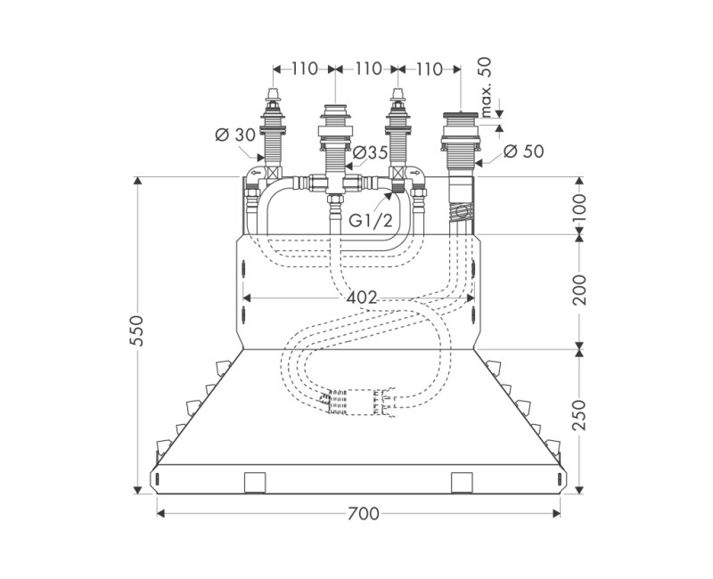 Hansgrohe 4-caurumu vannas maisītāja iebūvējamā daļa 13444180
