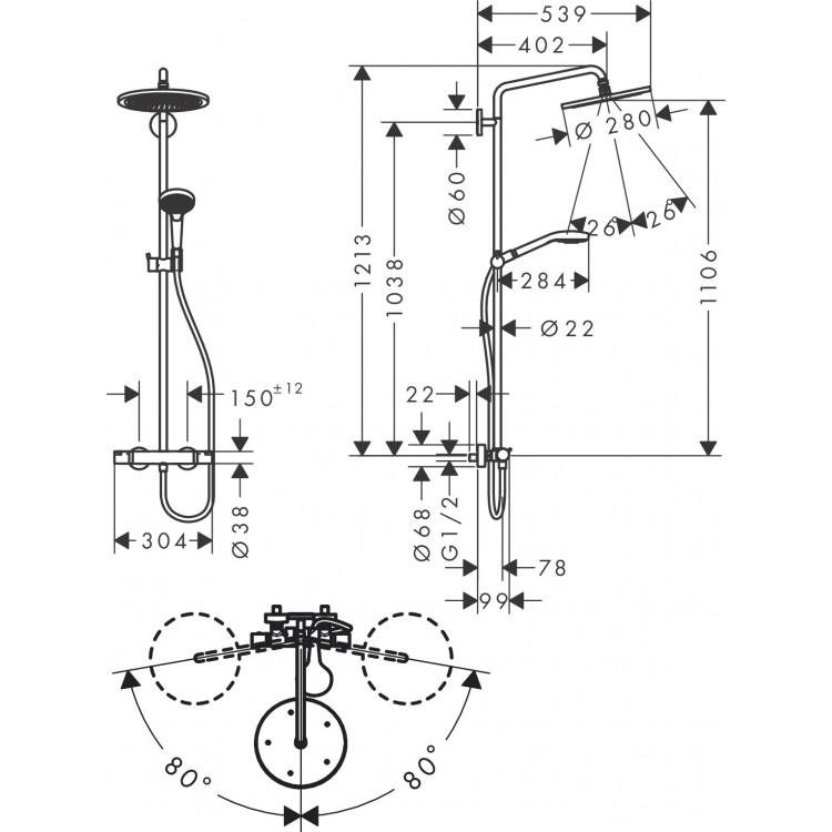 Hansgrohe Croma Select S280 dušas sistēma, 26890340