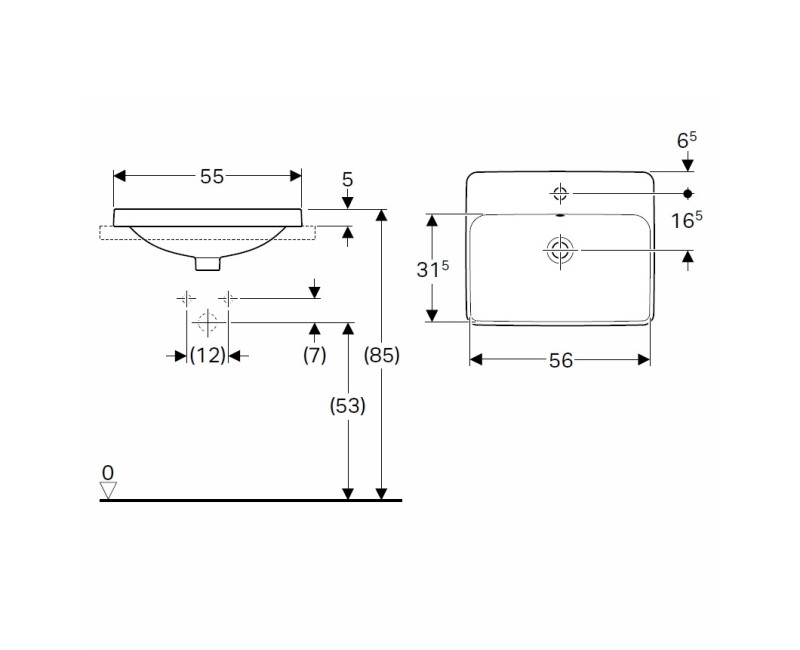 VariForm Раковина встраиваемая 55x45см, 500.740.01.2