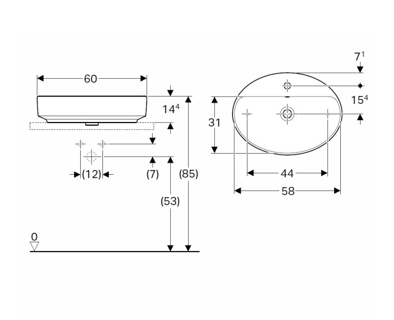 VariForm Vannas istabas izlietne 60cm, uzliekamā 500.772.01.2