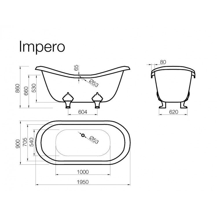 Vispool Свободно стоящая ванна IMPERO 1960x890 Vispool Свободно стоящая ванна IMPERO 1960x890
