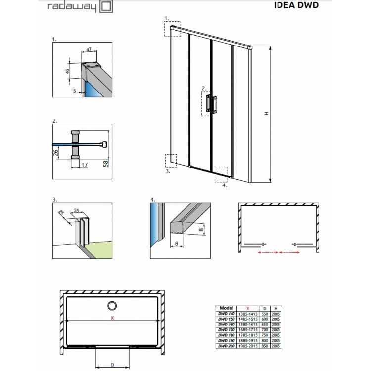 Radaway Dušas durvis Idea DWD 150cm Radaway Dušas durvis Idea DWD 150cm