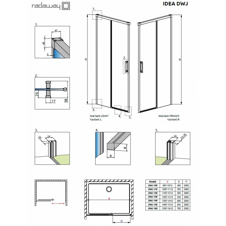 Radaway Dušas durvis Idea DWJ 160 L/R Radaway Dušas durvis Idea DWJ 160 L/R