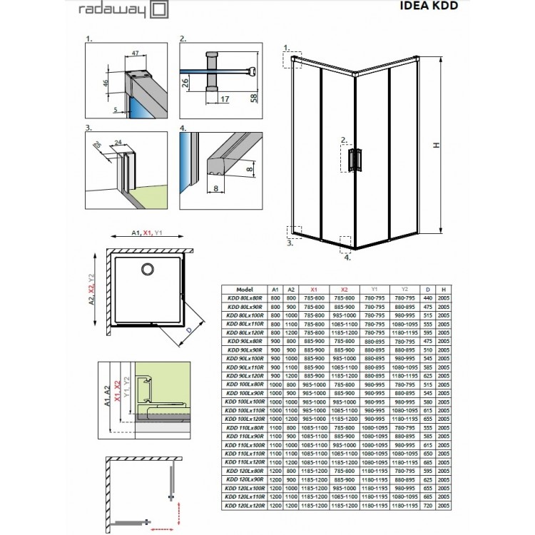 Radaway Dušas stūris kvadrātveida Idea KDD 80x80cm Radaway Dušas stūris kvadrātveida Idea KDD 80x80cm