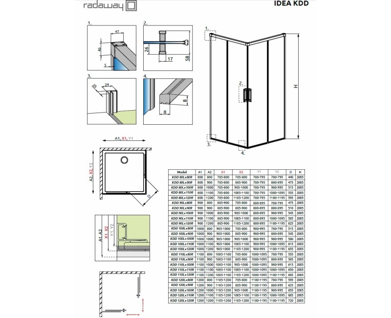 Radaway Dušas stūris kvadrātveida Idea KDD 80x80cm