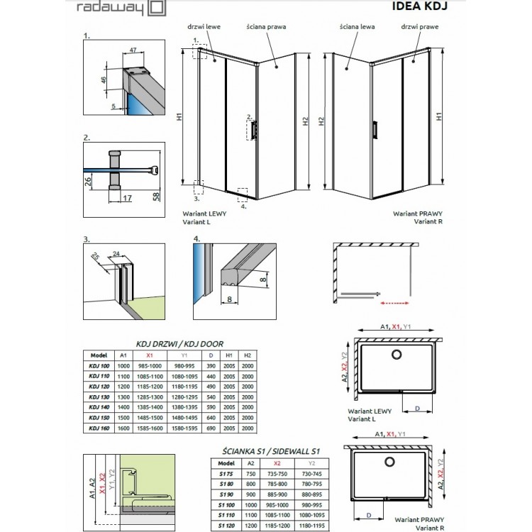 Radaway Dušas stūris taisnstūra Idea KDJ 120x90cm, 120R/90L Radaway Dušas stūris taisnstūra Idea KDJ 120x90cm, 120R/90L