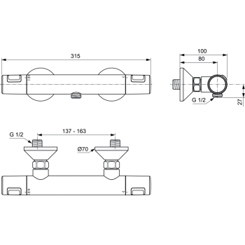 Ideal Standard Ceratherm T25 Dušas termostats, A7201AA