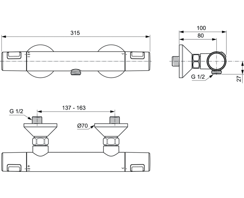 Ideal Standard Ceratherm T25 Термостат для душа, черный матовый A7201XG