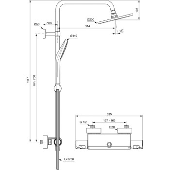 Ideal Standard Ceratherm T50 dušas sistēma, A7230AA