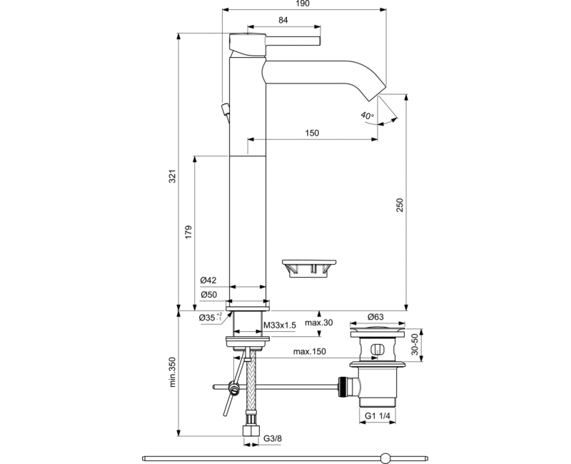 Ideal Standard Ceraline Высокий смеситель для умывальника, BC194AA