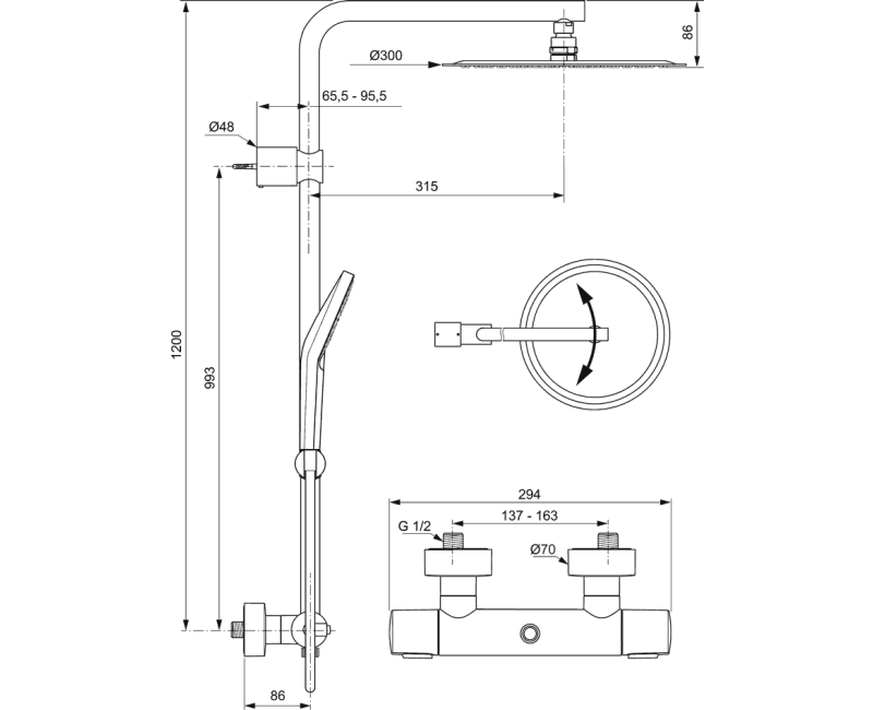 Ideal Standard Idealrain LUXE dušas sistēma, A6984AA