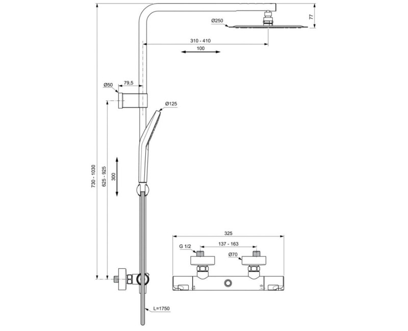 Ideal Standard Ceratherm T50 dušas sistēma, A7704AA