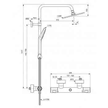 Ideal Standard Ceratherm T100 dušas sistēma, A7240AA