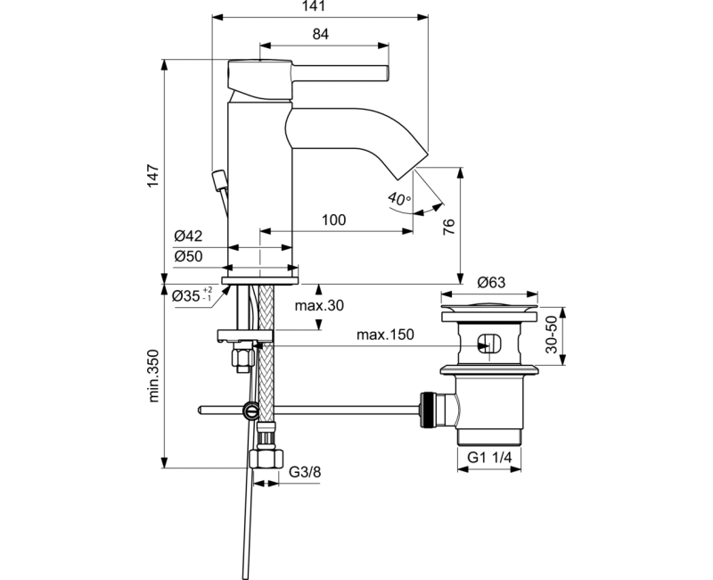 Ideal Standard Ceraline Смеситель для умывальника, черный матовый BC193XG