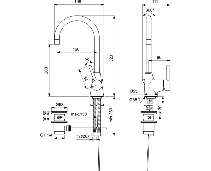 Ideal Standard Ceraline Смеситель для умывальника, хром BC195AA