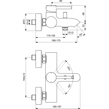 Ideal Standard Ceraline Vannas/dušas jaucējkrāns, hroms BC199AA