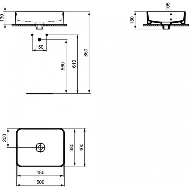 Ideal Standard STRADA II Uzliekamā izlietne 50x40cm, T296701 Ideal Standard STRADA II Uzliekamā izlietne 50x40cm, T296701