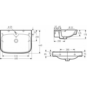 IDO Glow Vannas istabas izlietne 600x440, balta 11167-01